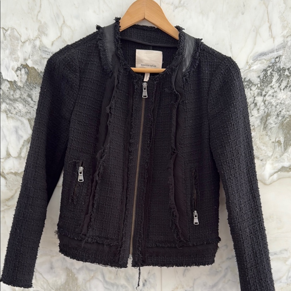 Rebecca Taylor Black Blazer with tweed and leather  Finish